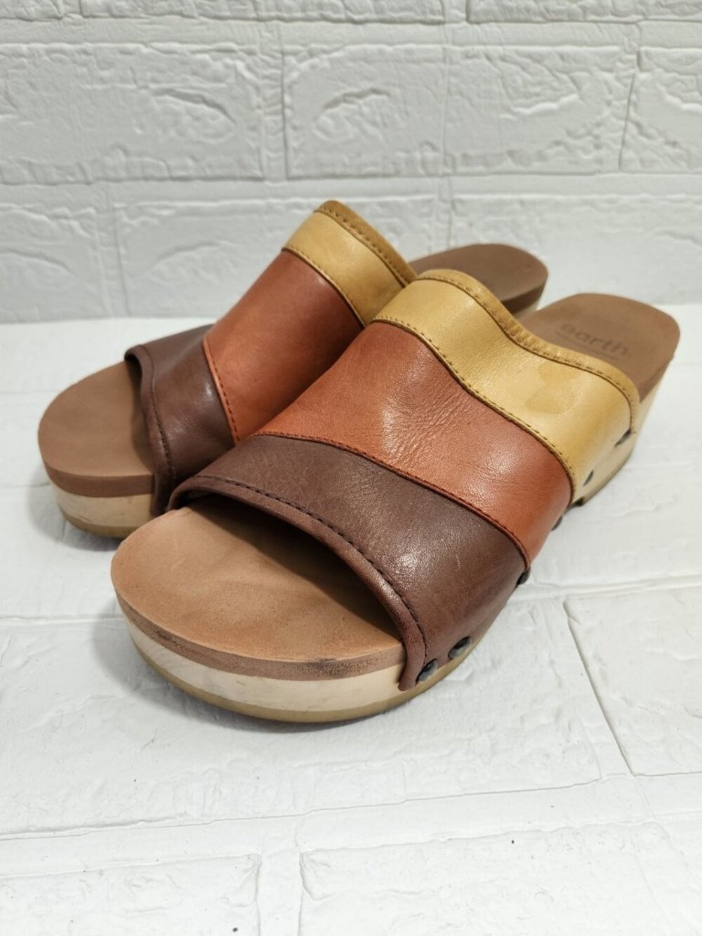 Earth Shoes Pine Tiga Slides Sandals Slip-On Women Size 8 Colorblock Leather
